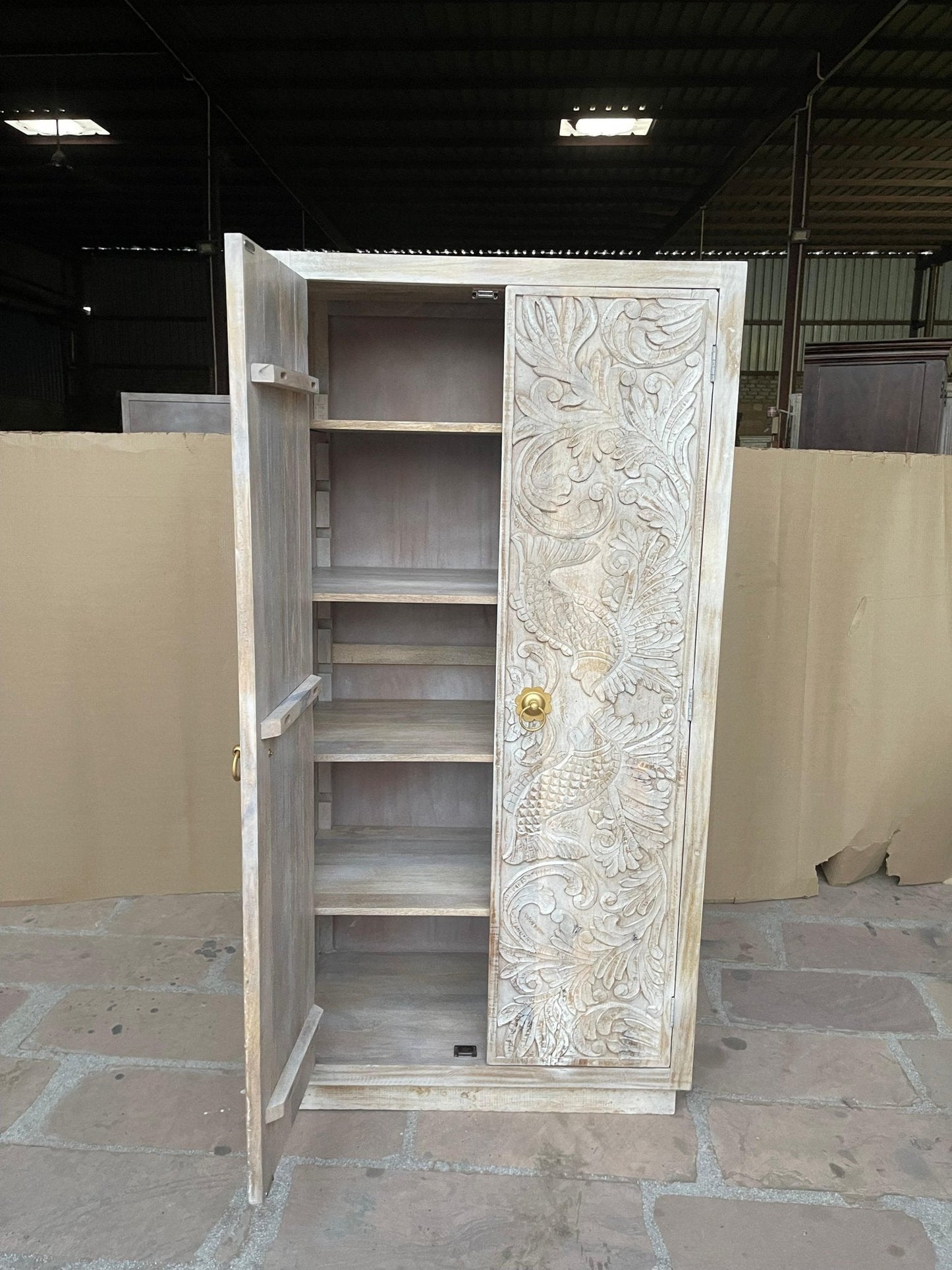 Manama Hand Carved Wood Fish Nairi Storage Cabinet – handcrafted solid wood furniture