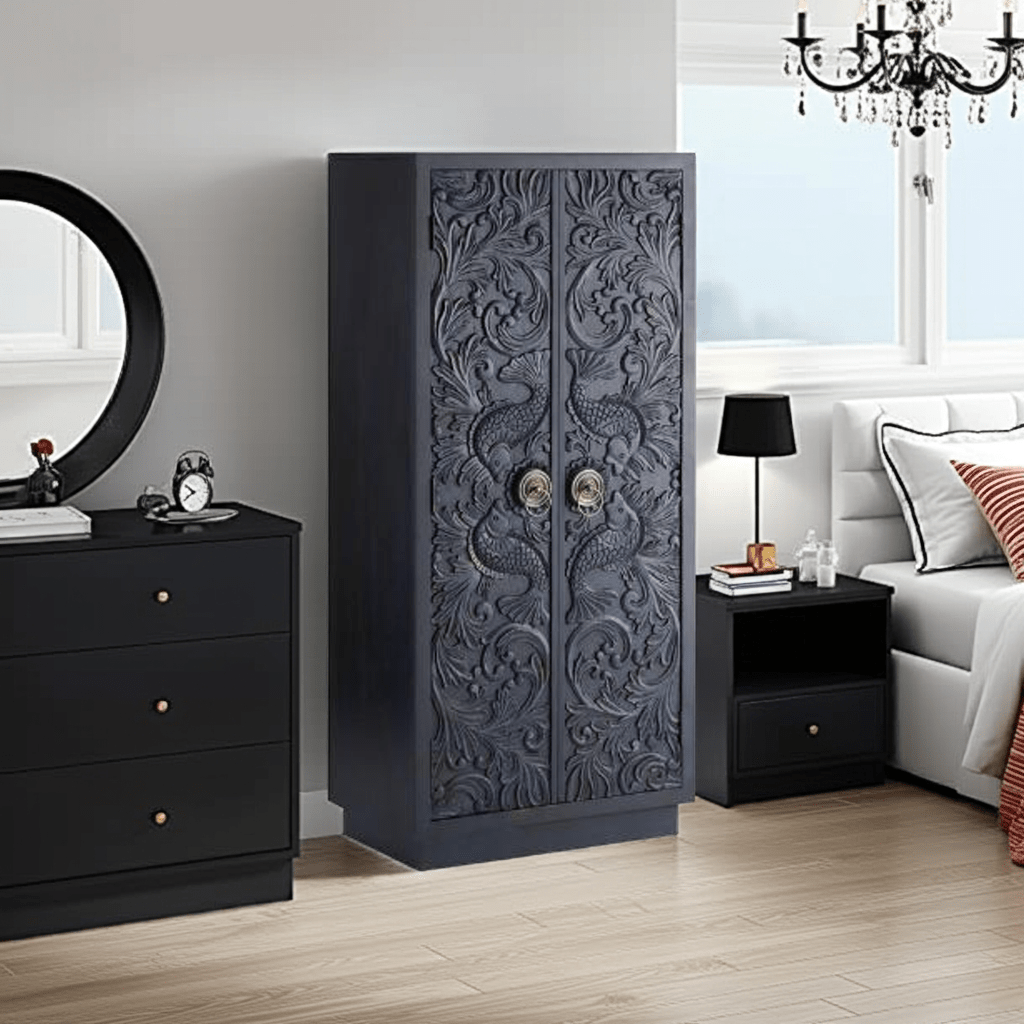 Manama Hand Carved Wood Fish Nairi Storage Cabinet – handcrafted solid wood furniture