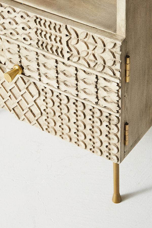 Mango Wood Bedside Table with Carved - Patchwork – handcrafted solid wood furniture