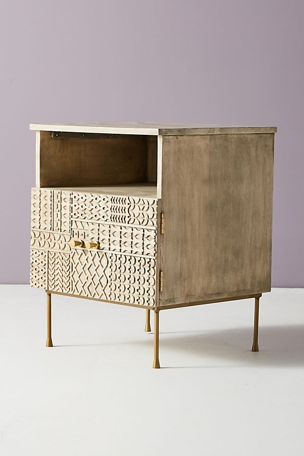 Mango Wood Bedside Table with Carved - Patchwork – handcrafted solid wood furniture