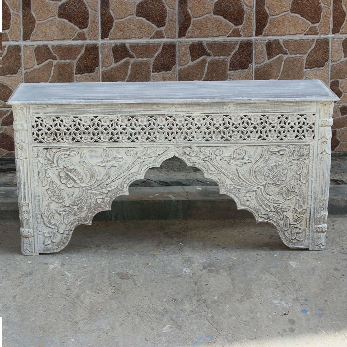 Mehrab Style Carved Hall Table – handcrafted solid wood furniture