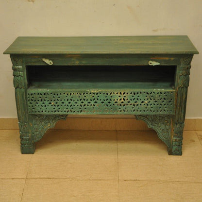 Mehrab Style Carved Hall Table with One Drawer – handcrafted solid wood furniture