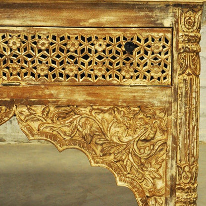 Mehrab Style Carved Hall Table with One Drawer – handcrafted solid wood furniture