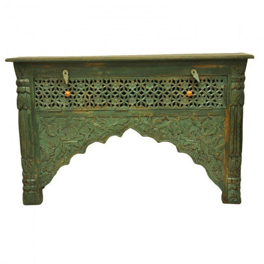 Mehrab Style Carved Hall Table with One Drawer – handcrafted solid wood furniture