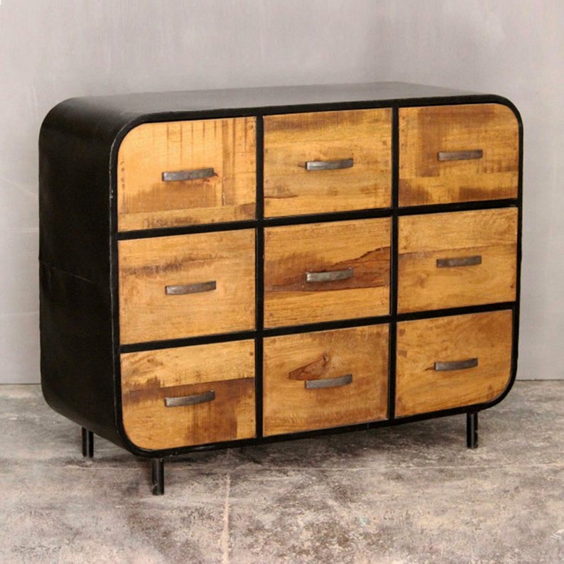 Miller Industrial Timber Iron Chest of Drawers – handcrafted solid wood furniture