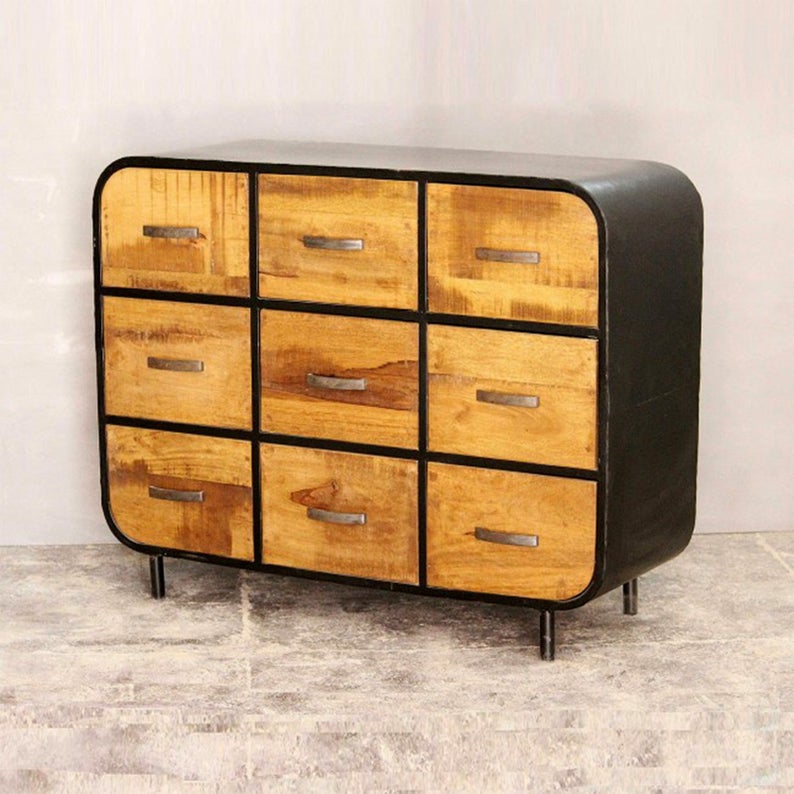 Miller Industrial Timber Iron Chest of Drawers – handcrafted solid wood furniture