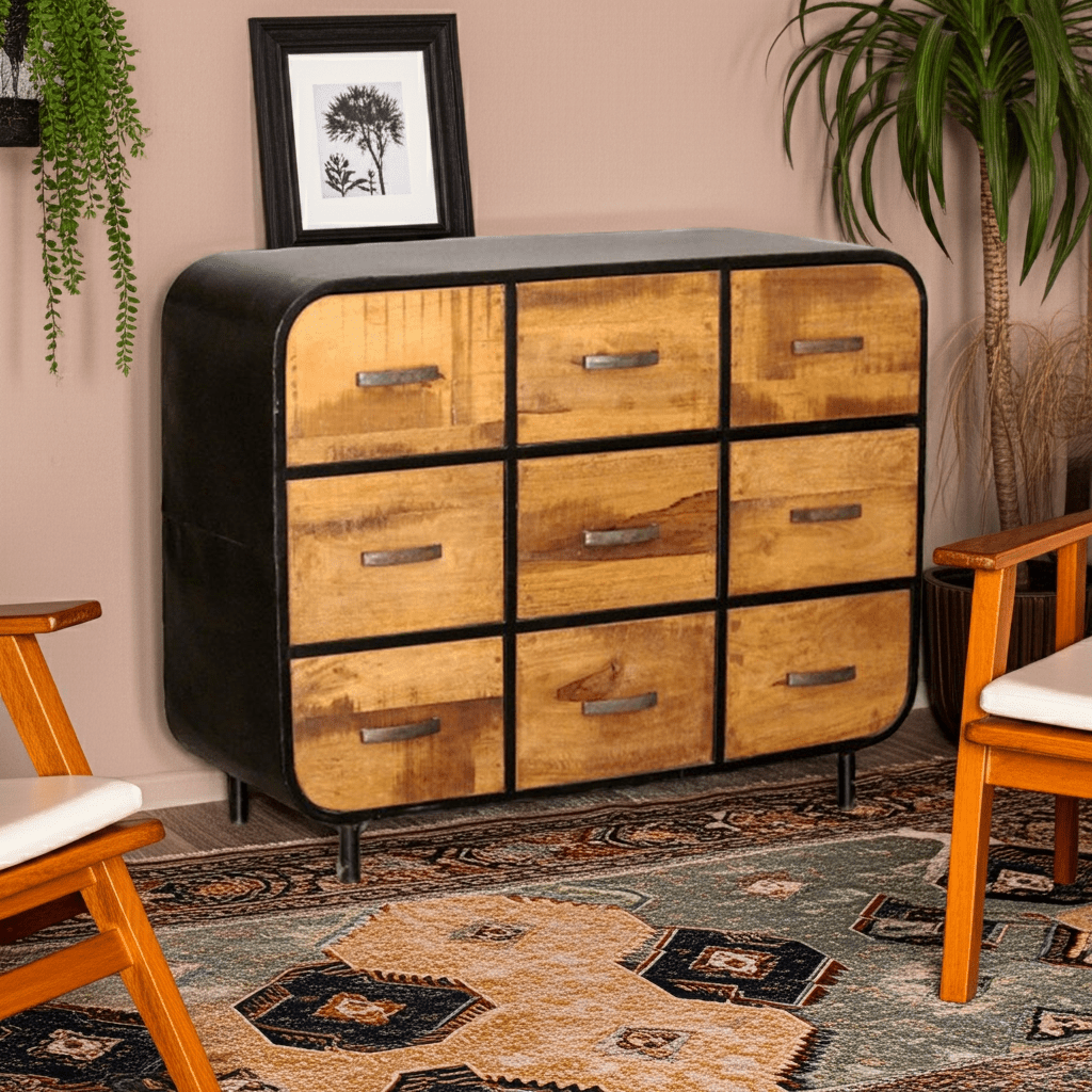 Miller Industrial Timber Iron Chest of Drawers – handcrafted solid wood furniture