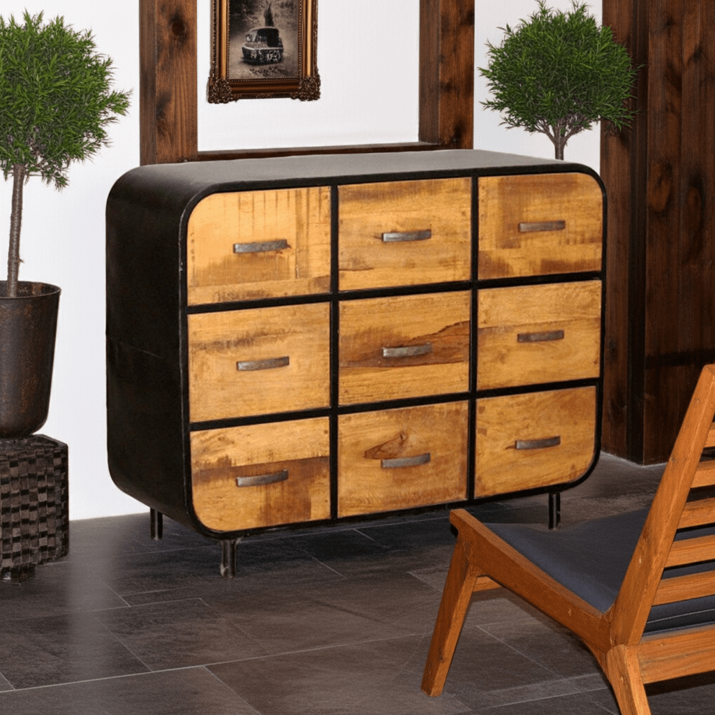 Miller Industrial Timber Iron Chest of Drawers – handcrafted solid wood furniture
