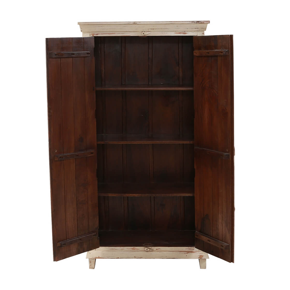 Mimosa Distressed White Hand - carved Solid Wood Vintage Armoire - HF Commercial Furniture