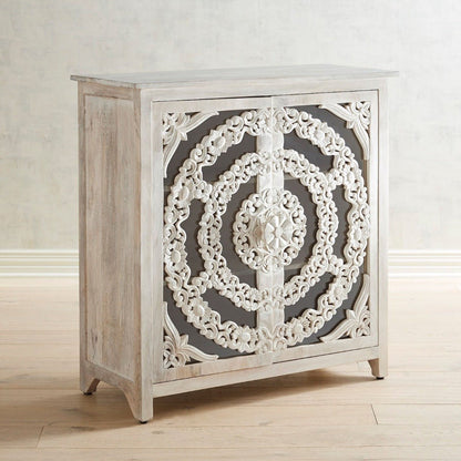 Modern Handcarved Indian Floral Arched Carved Glass Doors Sideboard – handcrafted solid wood furniture