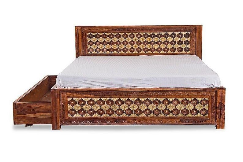 Mogra Antique Brass Work Solid Wood Brass Bed by Hibashi Furniture – handcrafted solid wood furniture made in India