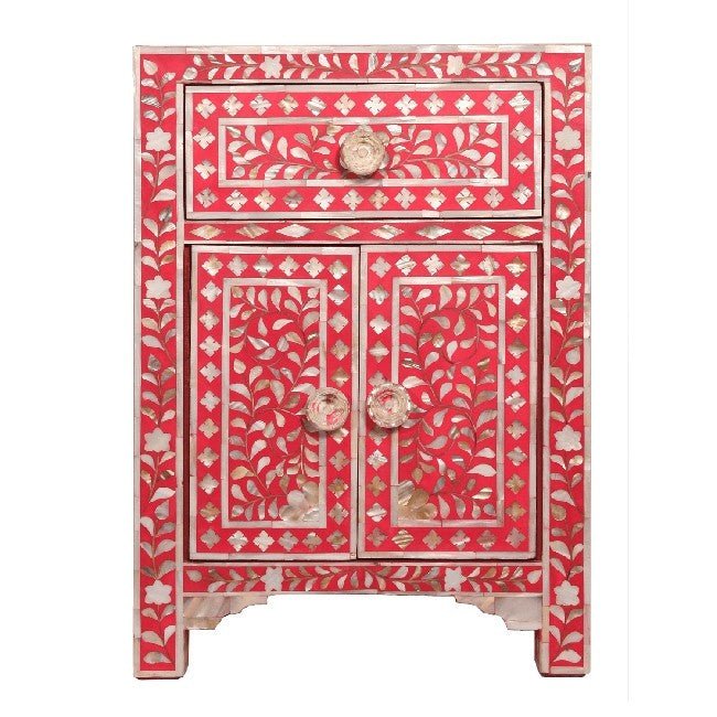 Mother of Pearl Bone Inlay Handmade Bedside Table – handcrafted solid wood furniture