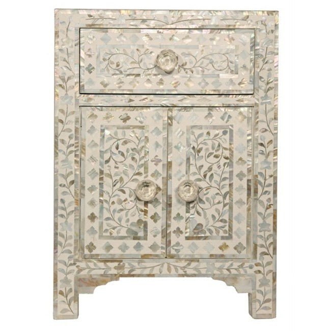 Mother of Pearl Bone Inlay Handmade Bedside Table – handcrafted solid wood furniture