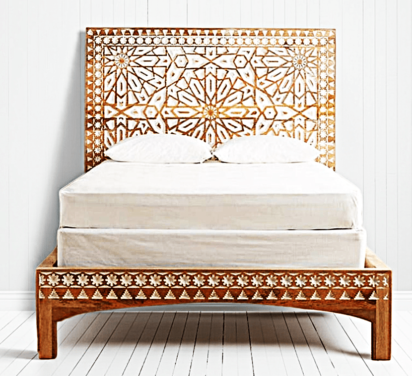 Mughal Garden Geometrical Carved Natural Frame 2 Tone – handcrafted solid wood furniture