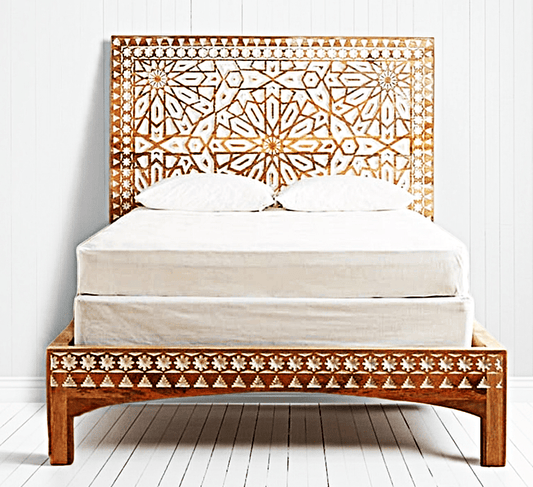 Mughal Garden Geometrical Carved Natural Frame 2 Tone – handcrafted solid wood furniture