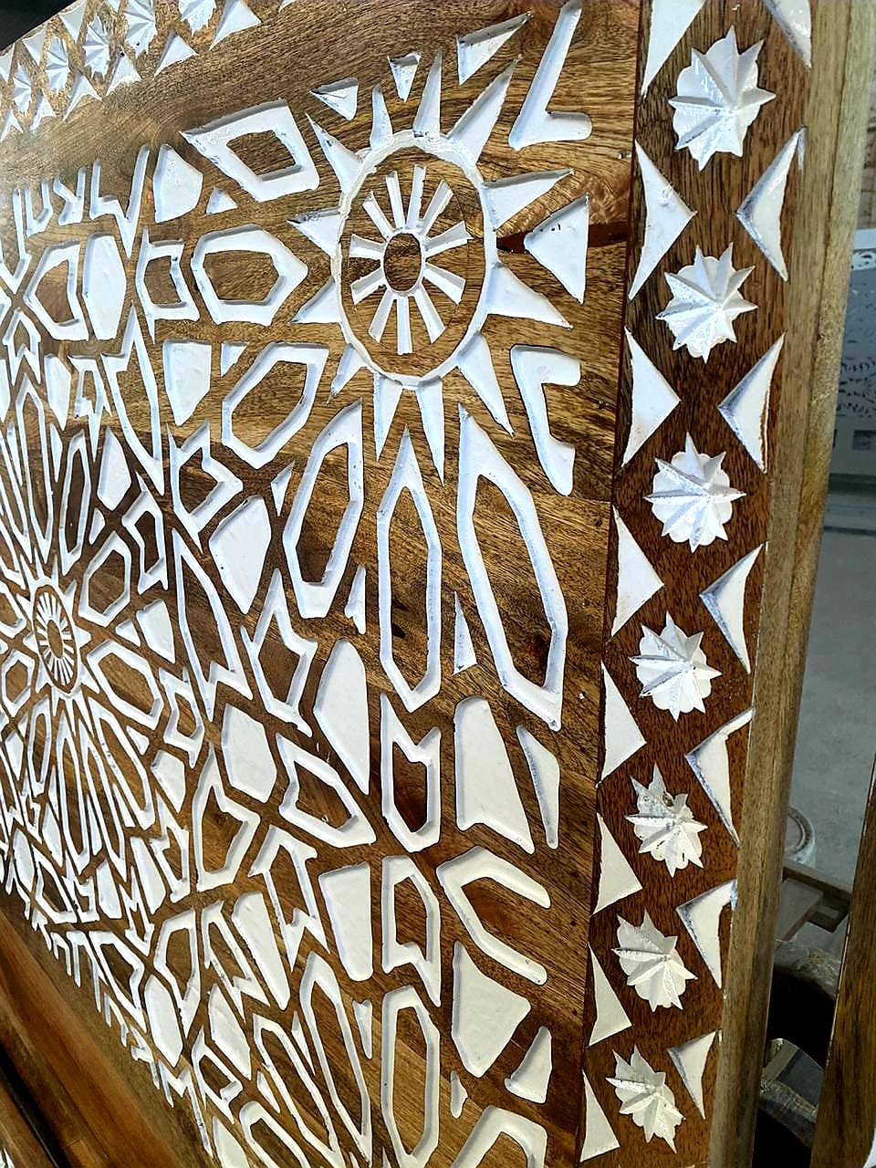 Mughal Garden Geometrical Carved Natural Frame 2 Tone – handcrafted solid wood furniture