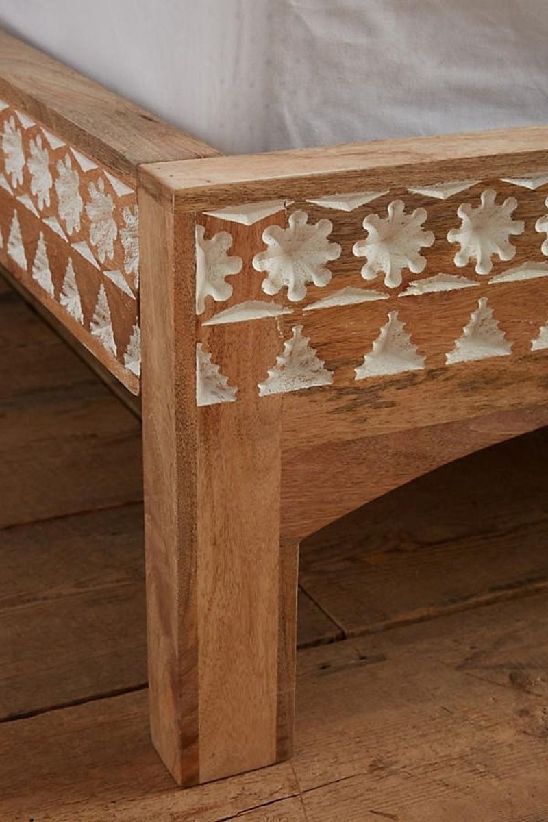 Mughal Garden Geometrical Carved Natural Frame 2 Tone – handcrafted solid wood furniture