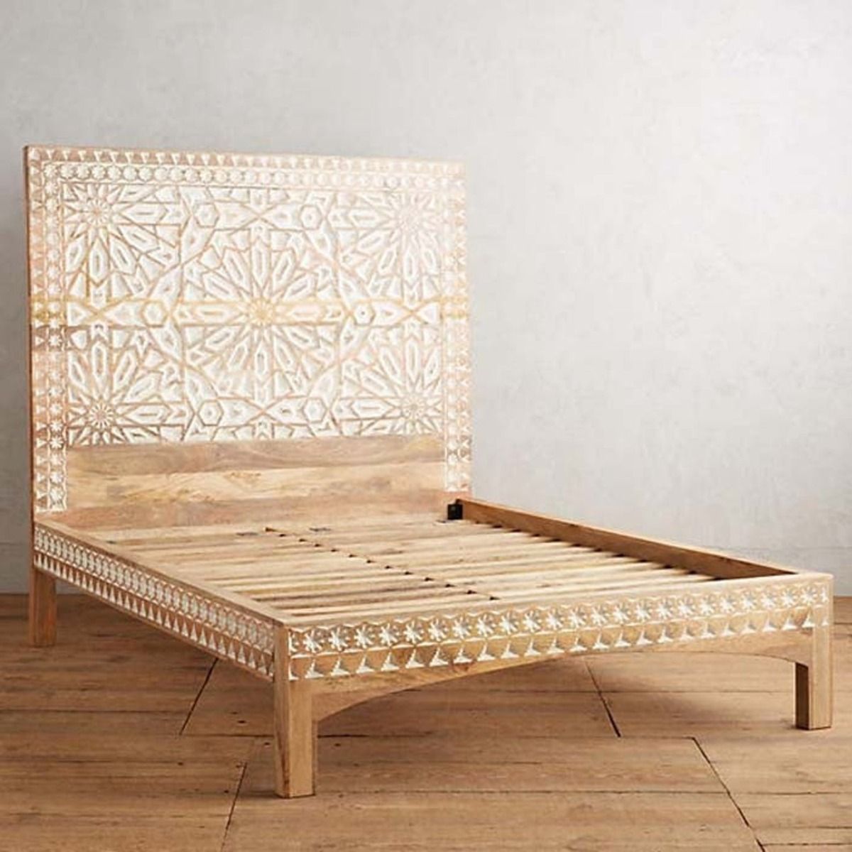 Mughal Garden Geometrical Carved Natural Frame 2 Tone – handcrafted solid wood furniture