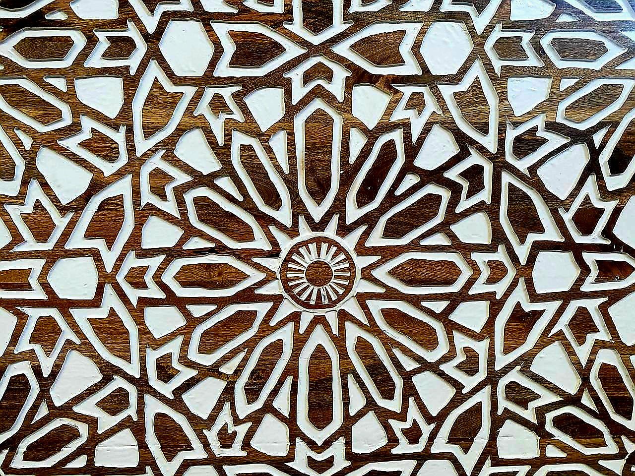 Mughal Garden Geometrical Carved Natural Frame 2 Tone – handcrafted solid wood furniture