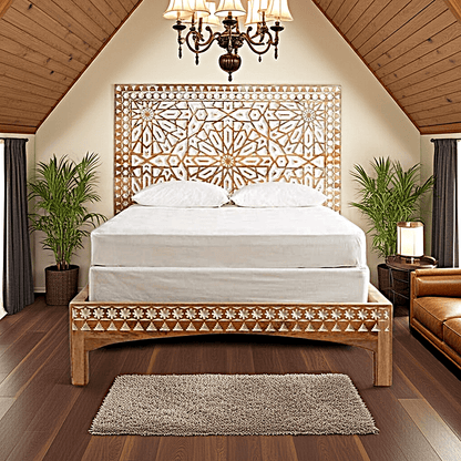 Mughal Garden Geometrical Carved Natural Frame 2 Tone by Hibashi Furniture – handcrafted solid wood furniture made in India