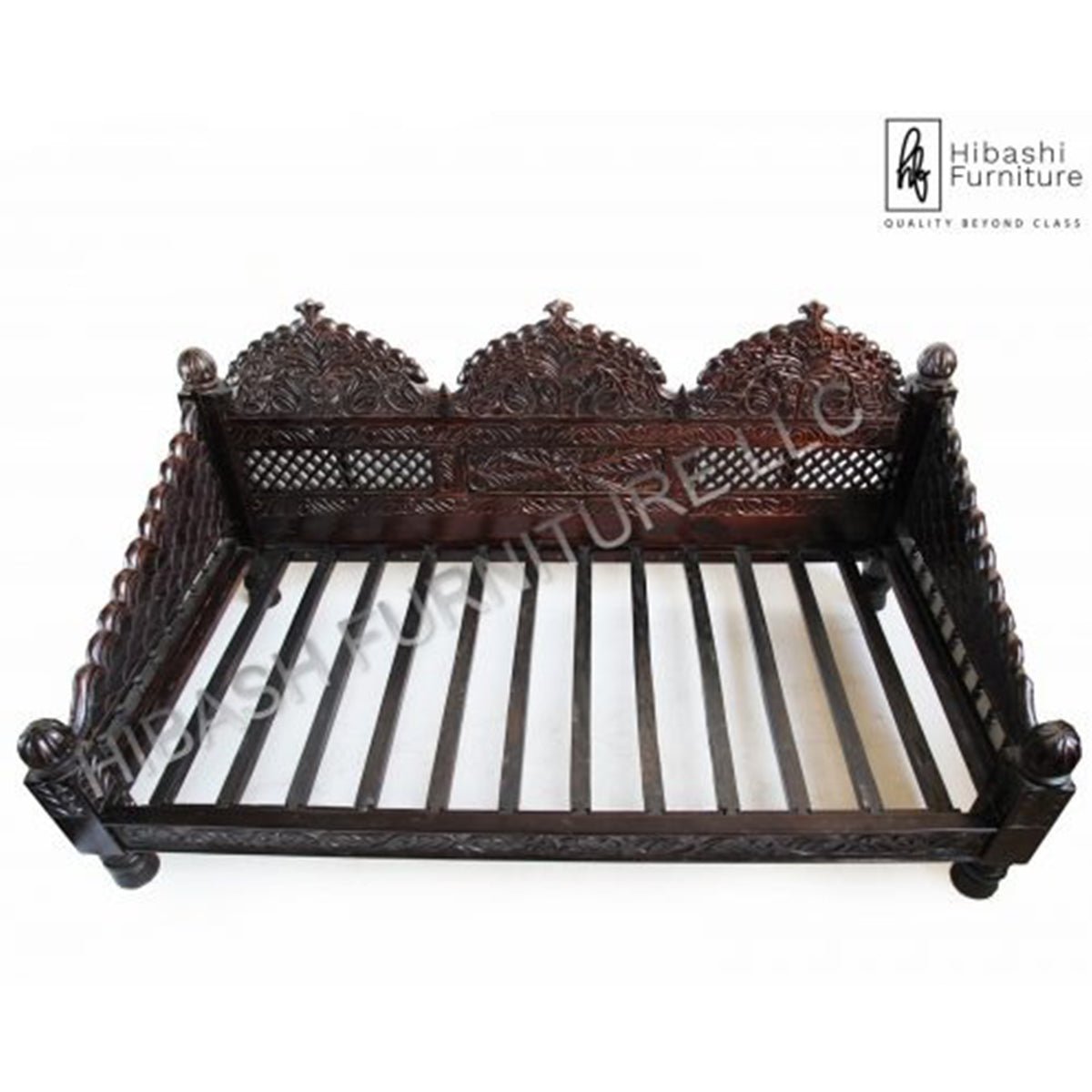Mughal Hand Carved Arched Daybed – handcrafted solid wood furniture