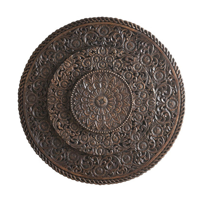 Mughal Style Carved Wood 3 Step Round BedHead/Wall Panel Brown – handcrafted solid wood furniture
