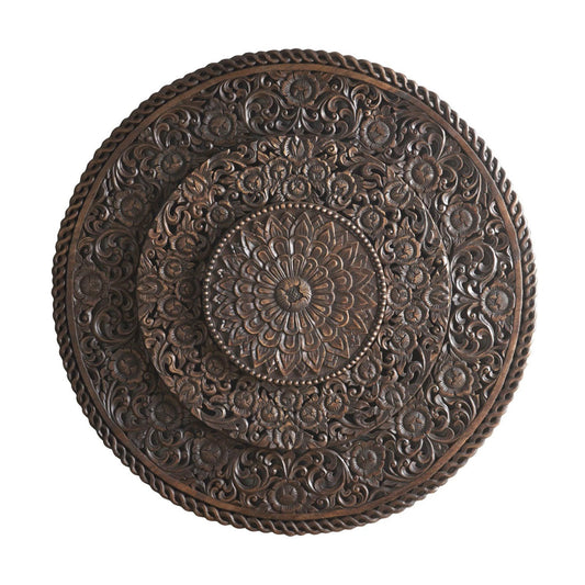 Mughal Style Carved Wood 3 Step Round BedHead/Wall Panel Brown – handcrafted solid wood furniture