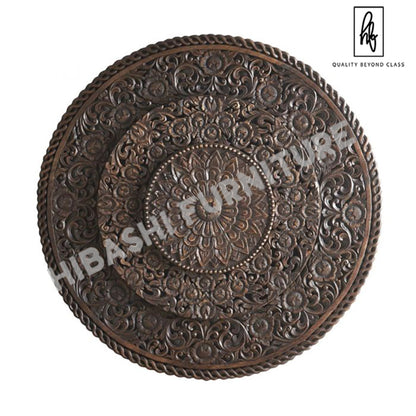Mughal Style Carved Wood 3 Step Round BedHead/Wall Panel Brown – handcrafted solid wood furniture