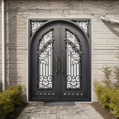 Nancy Wrought Iron Double Door Square Frame Arched – handcrafted solid wood furniture