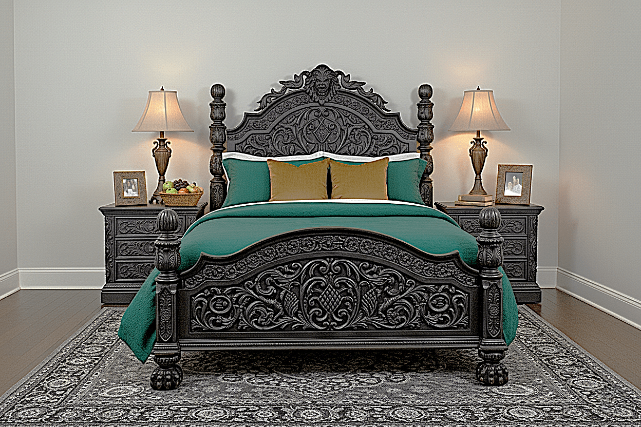 Nawab Solid Wooden Hand carved Mughal Platform Bed – handcrafted solid wood furniture