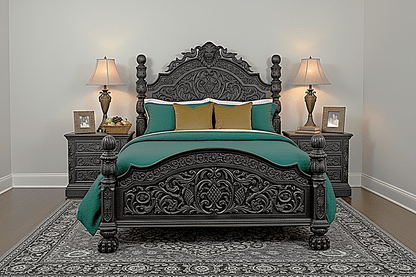 Nawab Solid Wooden Hand carved Mughal Platform Bed – handcrafted solid wood furniture