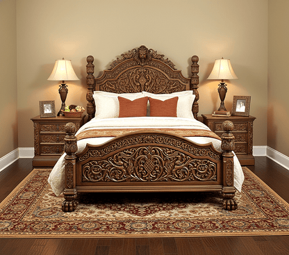 Nawab Solid Wooden Hand carved Mughal Platform Bed by R-Designs Furniture – handcrafted solid wood furniture made in India