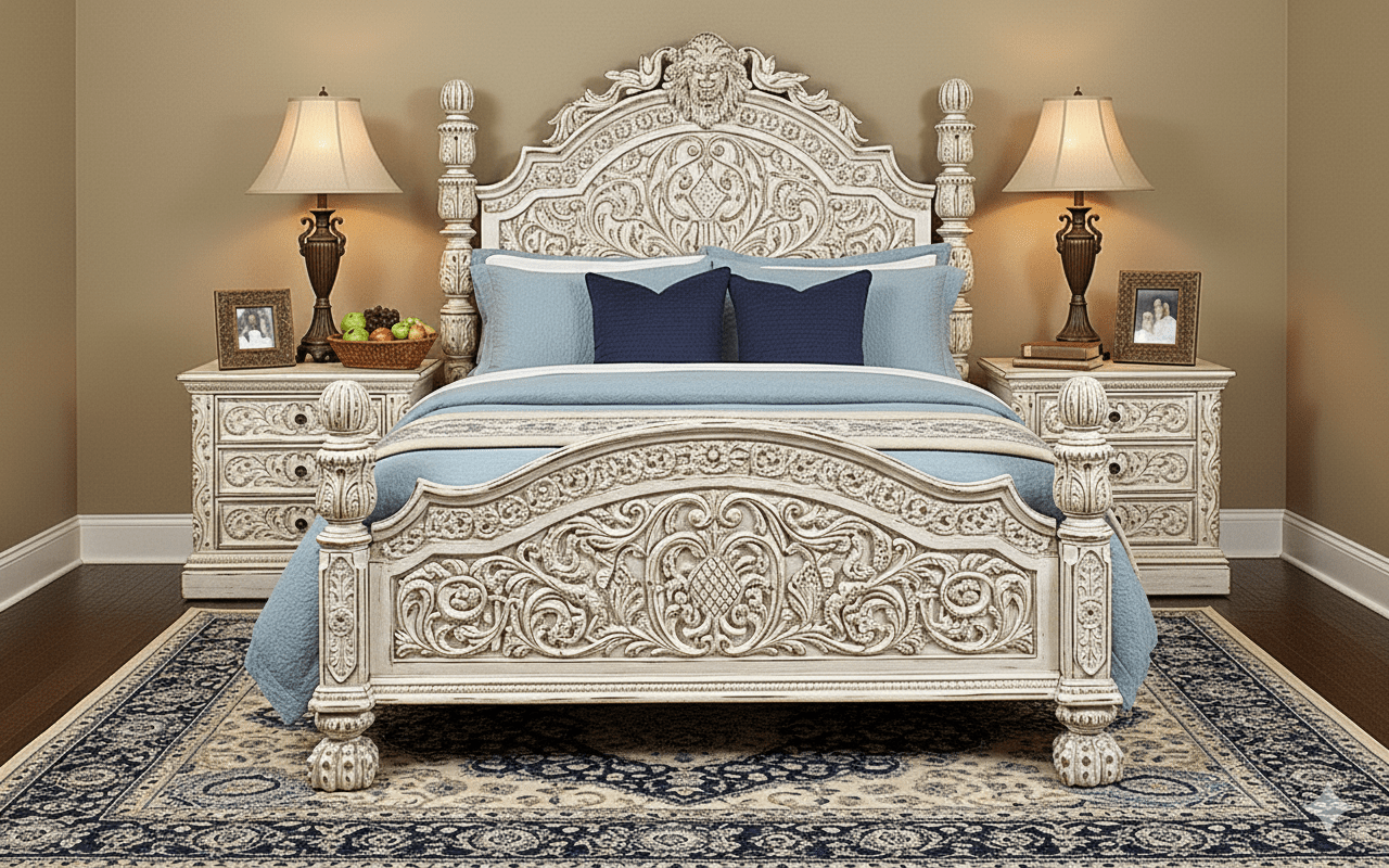 Nawab Solid Wooden Hand carved Mughal Platform Bed - HF Commercial Furniture