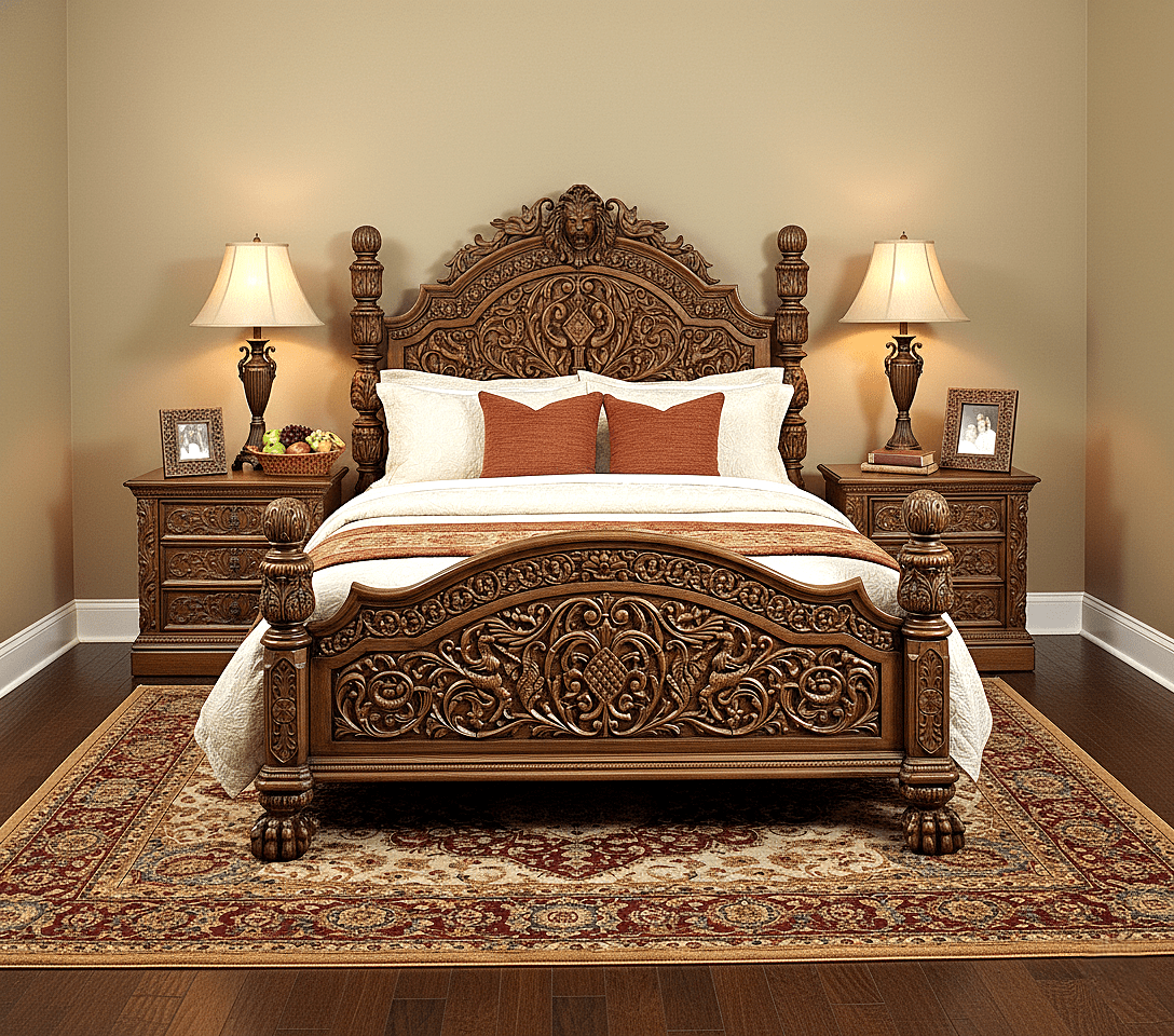 Nawab Solid Wooden Hand carved Mughal Platform Bed - HF Commercial Furniture