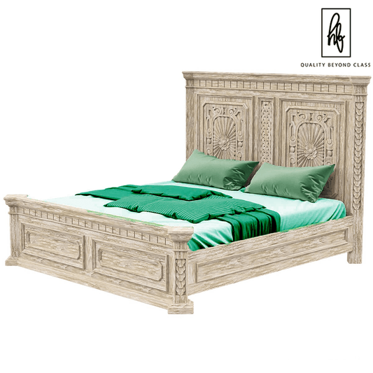 Nebula Traditional Style Rustic Teak Wood Platform Bed – handcrafted solid wood furniture