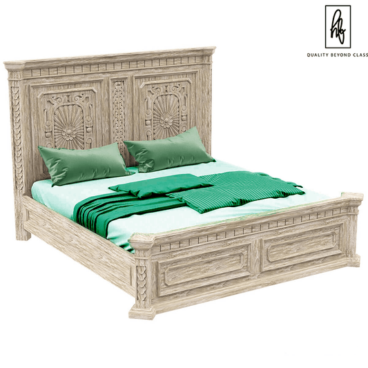 Nebula Traditional Style Rustic Teak Wood Platform Bed – handcrafted solid wood furniture