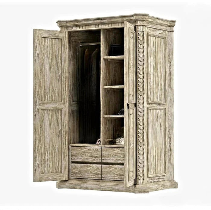 Nimbus Rustic Solid Wood Hand - Carved Armoire With 4 Drawers – handcrafted solid wood furniture