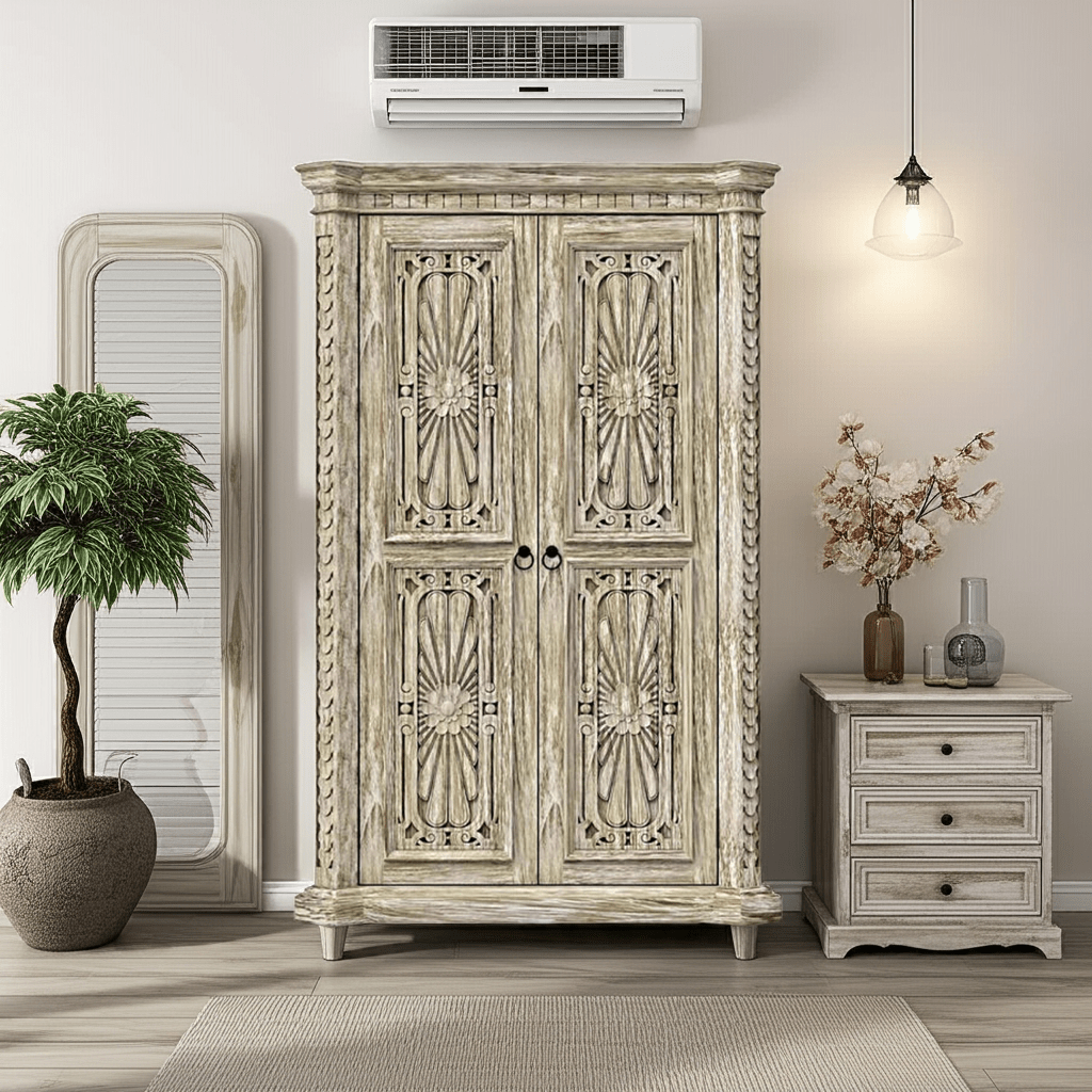 Nimbus Rustic Solid Wood Hand - Carved Armoire With 4 Drawers – handcrafted solid wood furniture