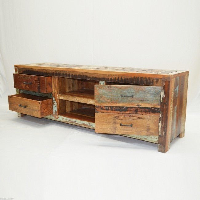 Nirvana Reclaimed Timber Wood TV Entertainment Unit/Stand 150cm – handcrafted solid wood furniture