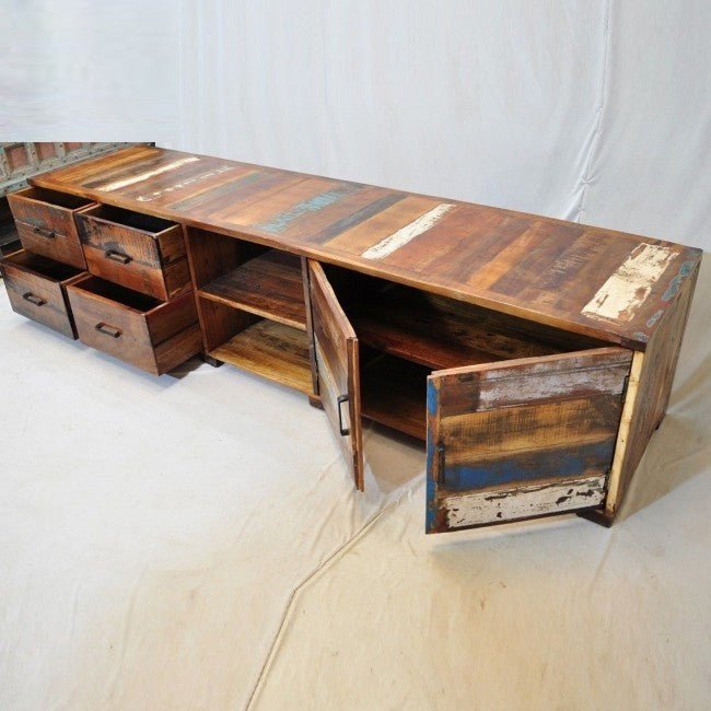 Nirvana Reclaimed Timber Wood TV Entertainment Unit/Stand 220cm – handcrafted solid wood furniture