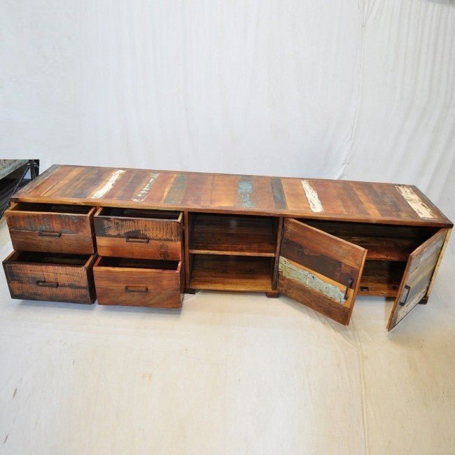 Nirvana Reclaimed Timber Wood TV Entertainment Unit/Stand 220cm – handcrafted solid wood furniture
