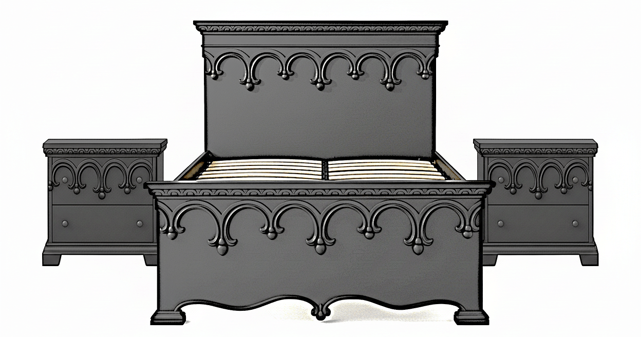 Obsidian Sanctuary Hand-Carved Solid Wooden Platform Bed by Hibashi Furniture—handcrafted solid wood furniture