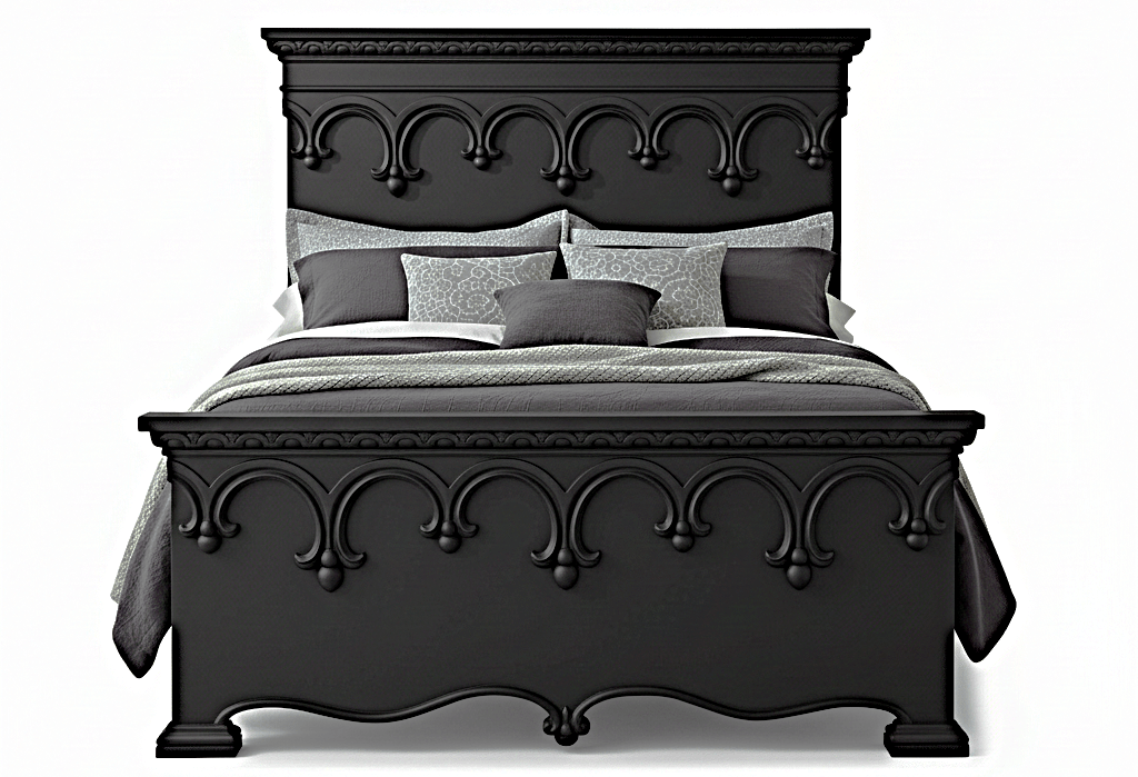 Obsidian Sanctuary Hand-Carved Solid Wooden Platform Bed by Hibashi Furniture—handcrafted solid wood furniture
