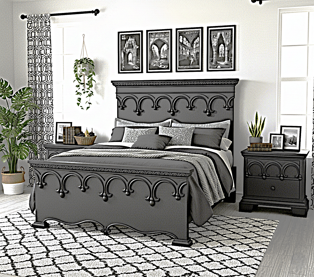 Obsidian Sanctuary Hand-Carved Solid Wooden Platform Bed by R-Designs Furniture—handcrafted solid wood furniture