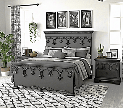Obsidian Sanctuary Hand-Carved Solid Wooden Platform Bed by R-Designs Furniture—handcrafted solid wood furniture