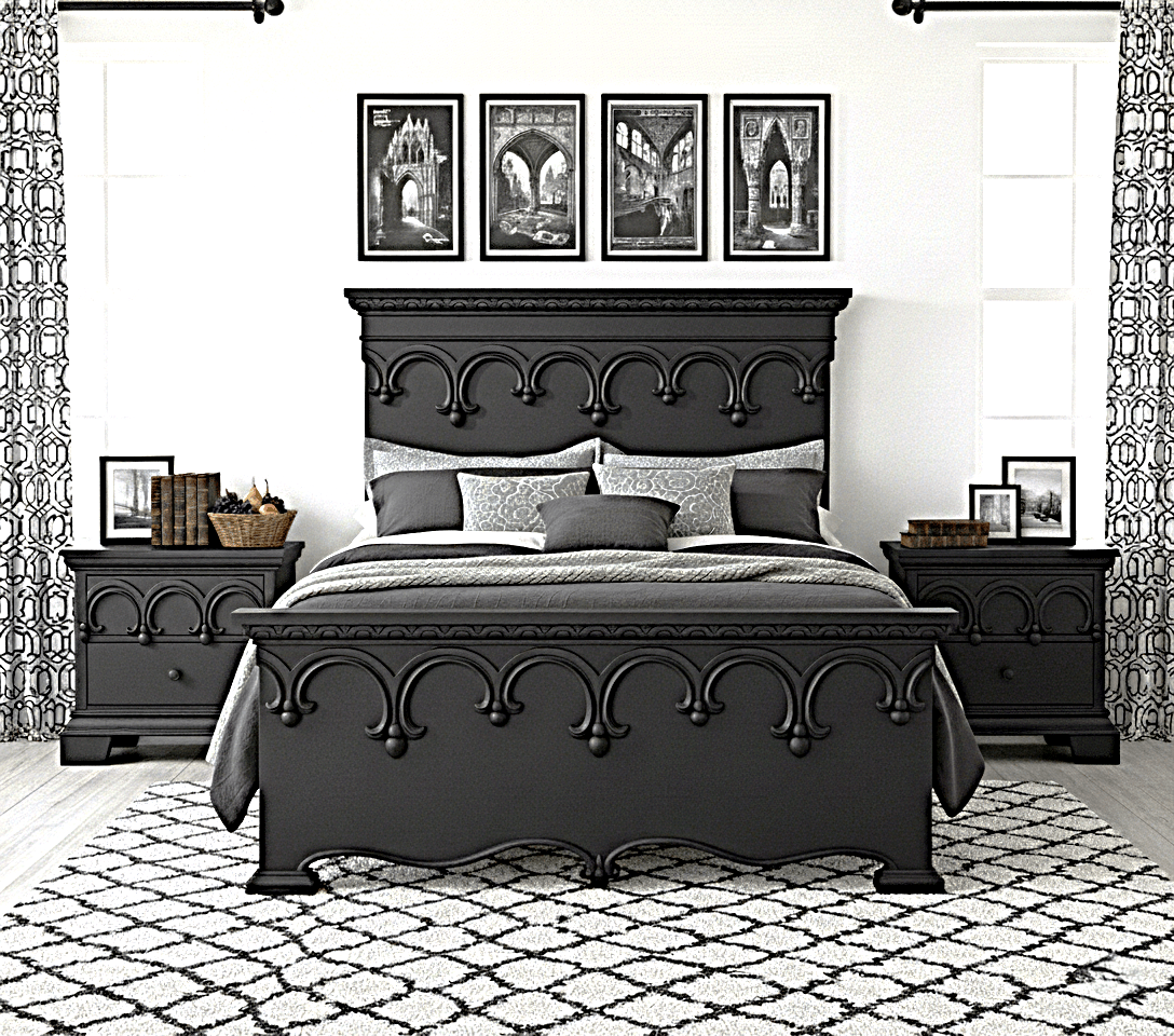 Obsidian Sanctuary Hand-Carved Solid Wooden Platform Bed by Hibashi Furniture—handcrafted solid wood furniture