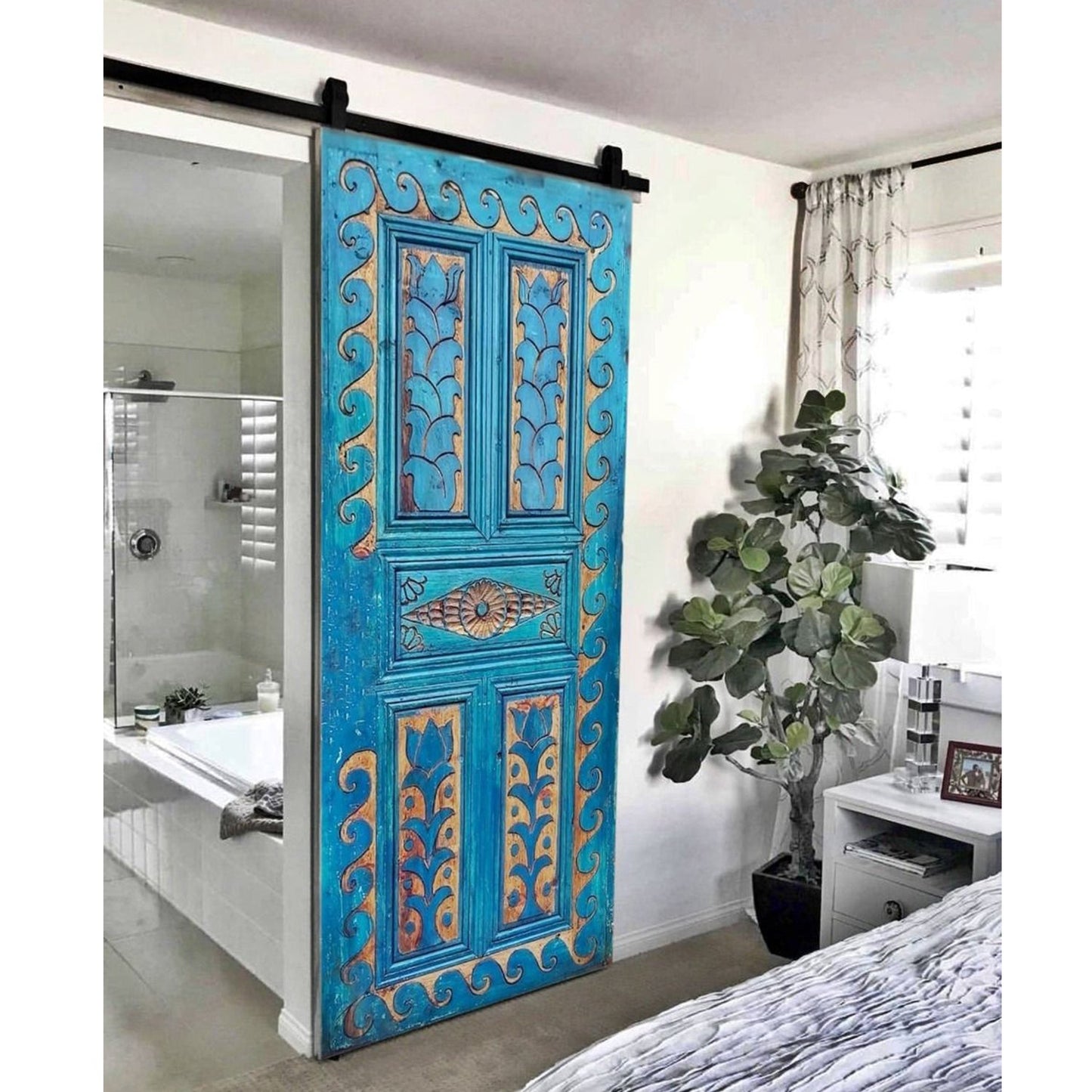 OCEAN Hand Carved Mango Wood Door – handcrafted solid wood furniture