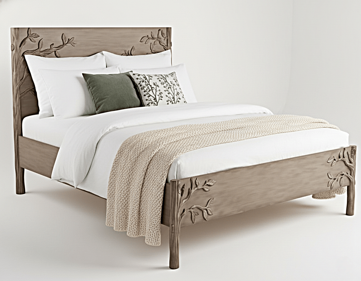 Ornithology Tree Hand-Carved Solid Wooden Bed / Bedroom 3-Piece Set – handcrafted solid wood furniture