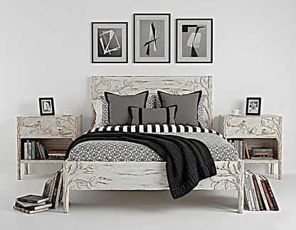 Ornithology Tree Hand-Carved Solid Wooden Bed / Bedroom 3-Piece Set – handcrafted solid wood furniture