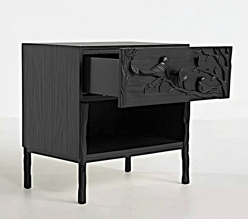 Ornithology Tree Hand-Carved Solid Wooden Bed / Bedroom 3-Piece Set – handcrafted solid wood furniture